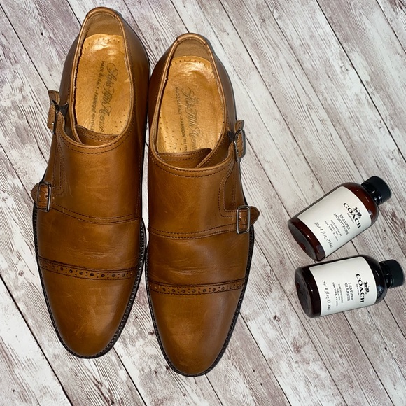 Saks Fifth Avenue Double Monk Strap Calf Skin Leather dress shoes - Picture 2 of 9